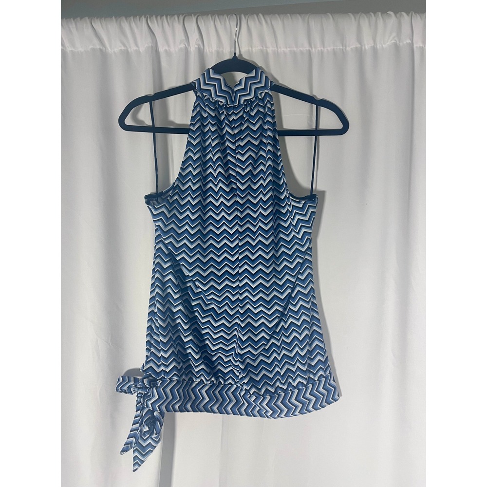 Michael by Michael Kors Blue Chevron Halter Tie Waist Top Sz Medium Boho Resort - Picture 2 of 7